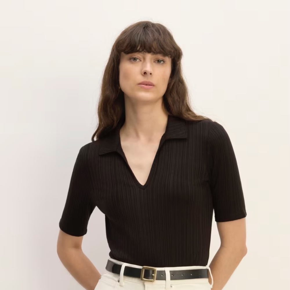 Everlane The Rib Soft Knit Open Collar Polo NWT